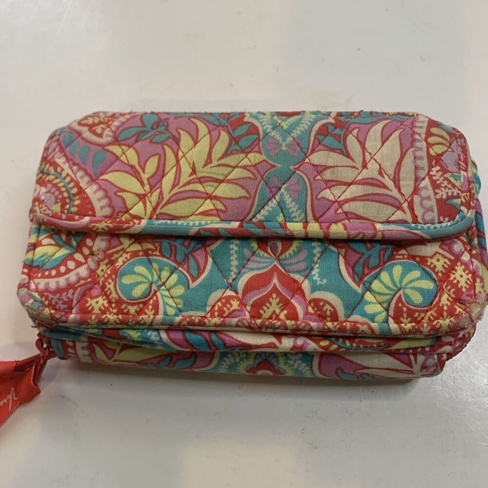 Vera Bradley Paisley in Paradise Zipper Wallet Pink Powder Blue Red
